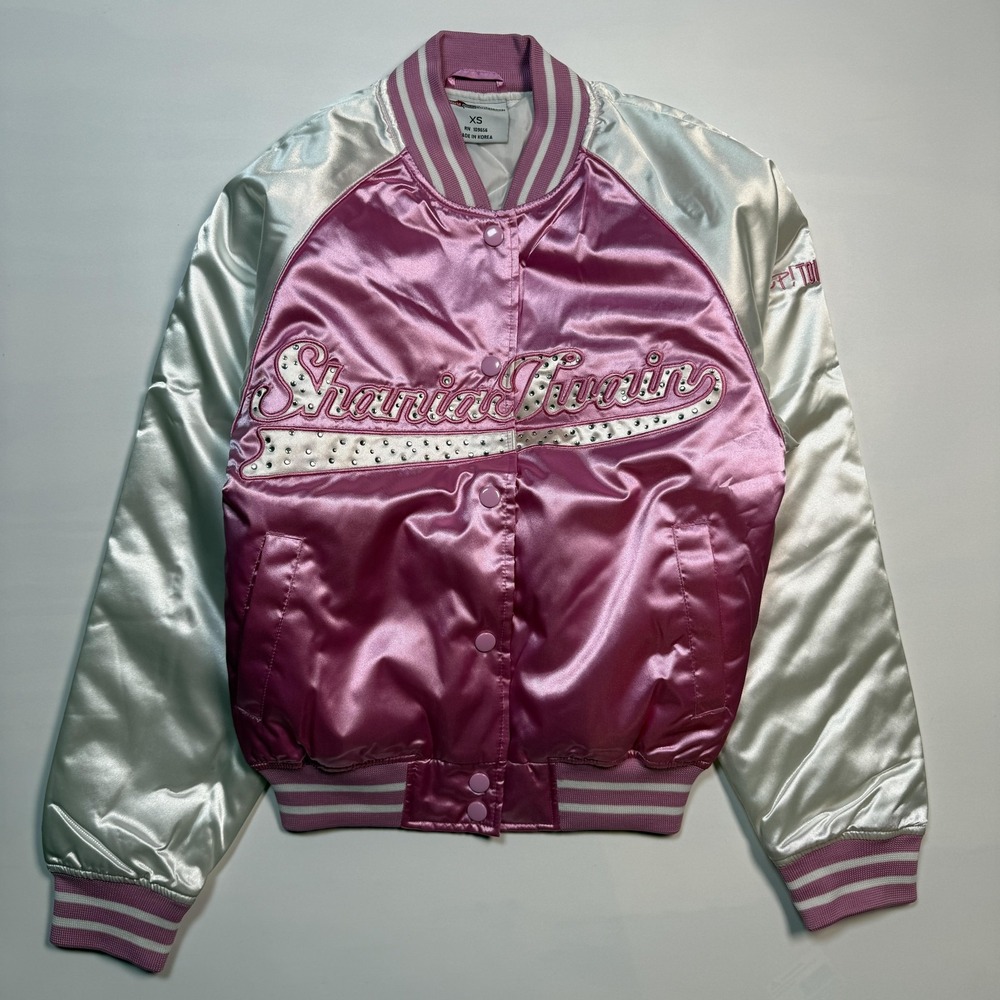 Vintage Shania Twain Jacket Womens XS Pink Satin Up Tour 03 04 Varsity Bomber